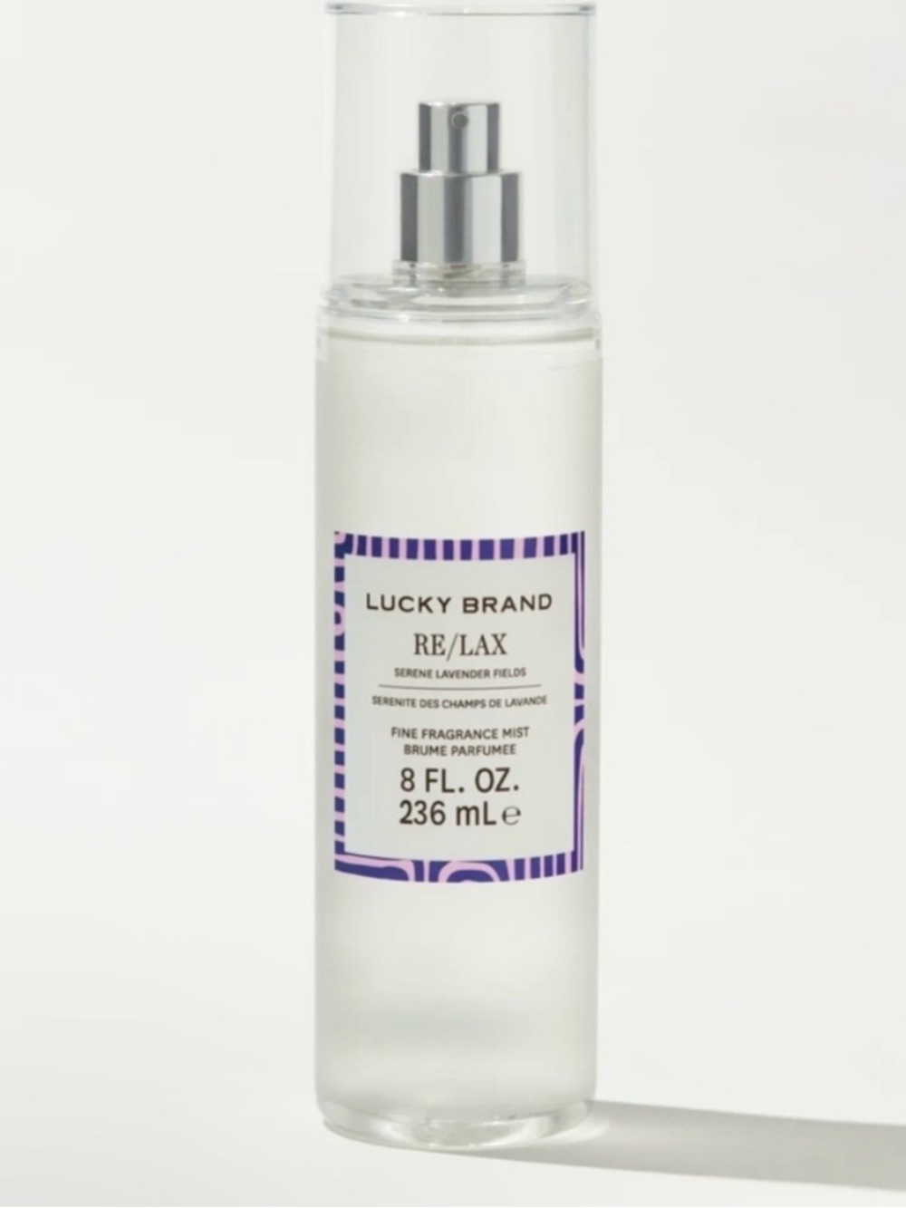 Lucky Brand RE/LAX Fine Fragrance Mist – Clear Bottle with Purple Label